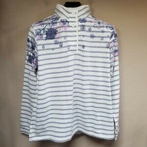 New Cotton Traders Womens 12 Printed Stripe Sweatshirt Funnel Neck Long Sleeve